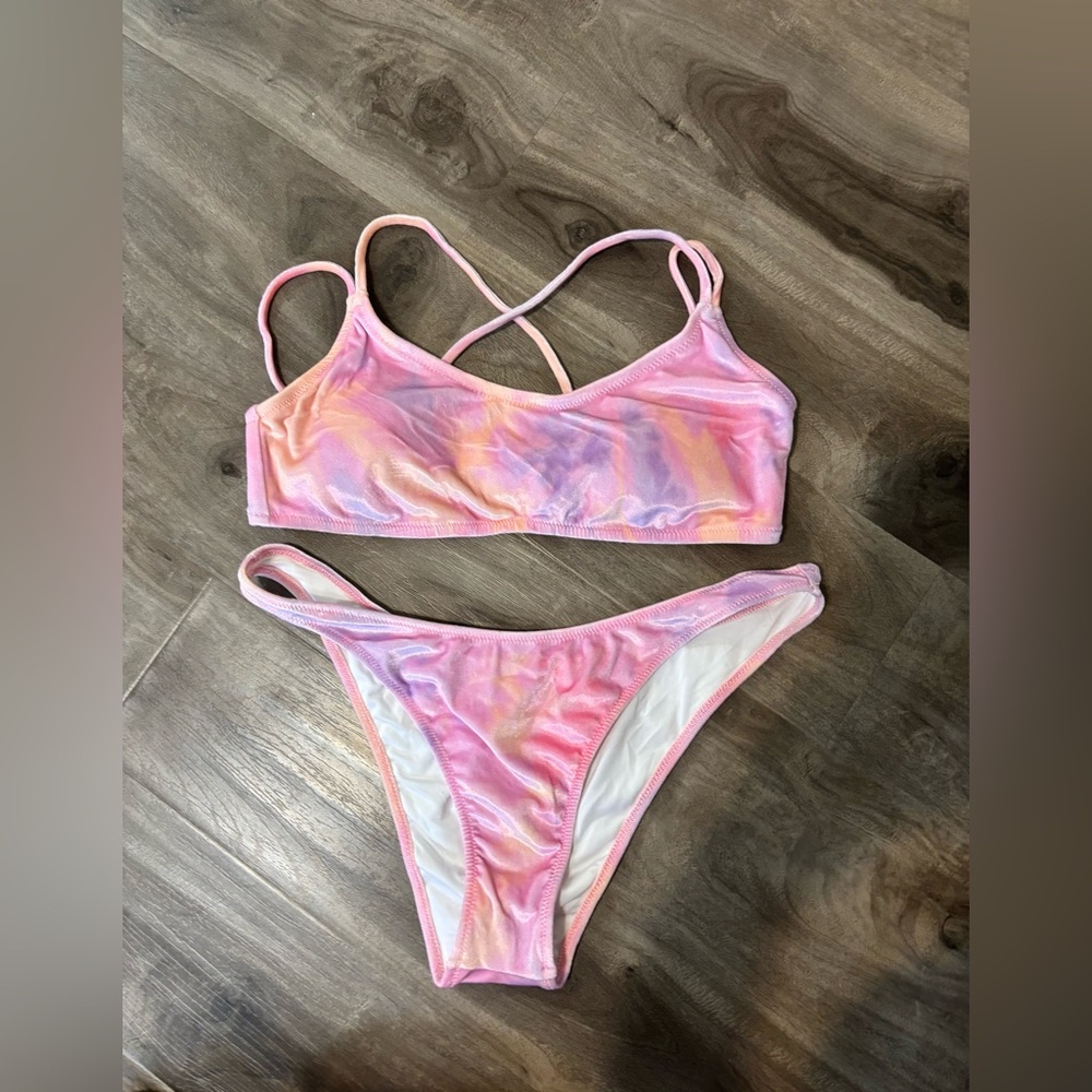 PINK Victoria's Secret Pastel Tie-Dye Bikini Set in Pink, Peach & Lavender